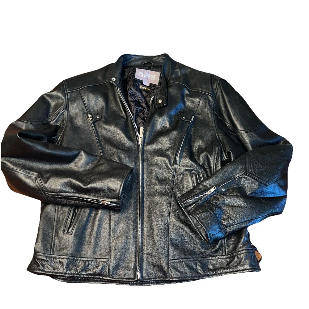 VINTAGE Wilsons Heavy Leather Motorcycle Jacket Mens XL Black Thinsulate